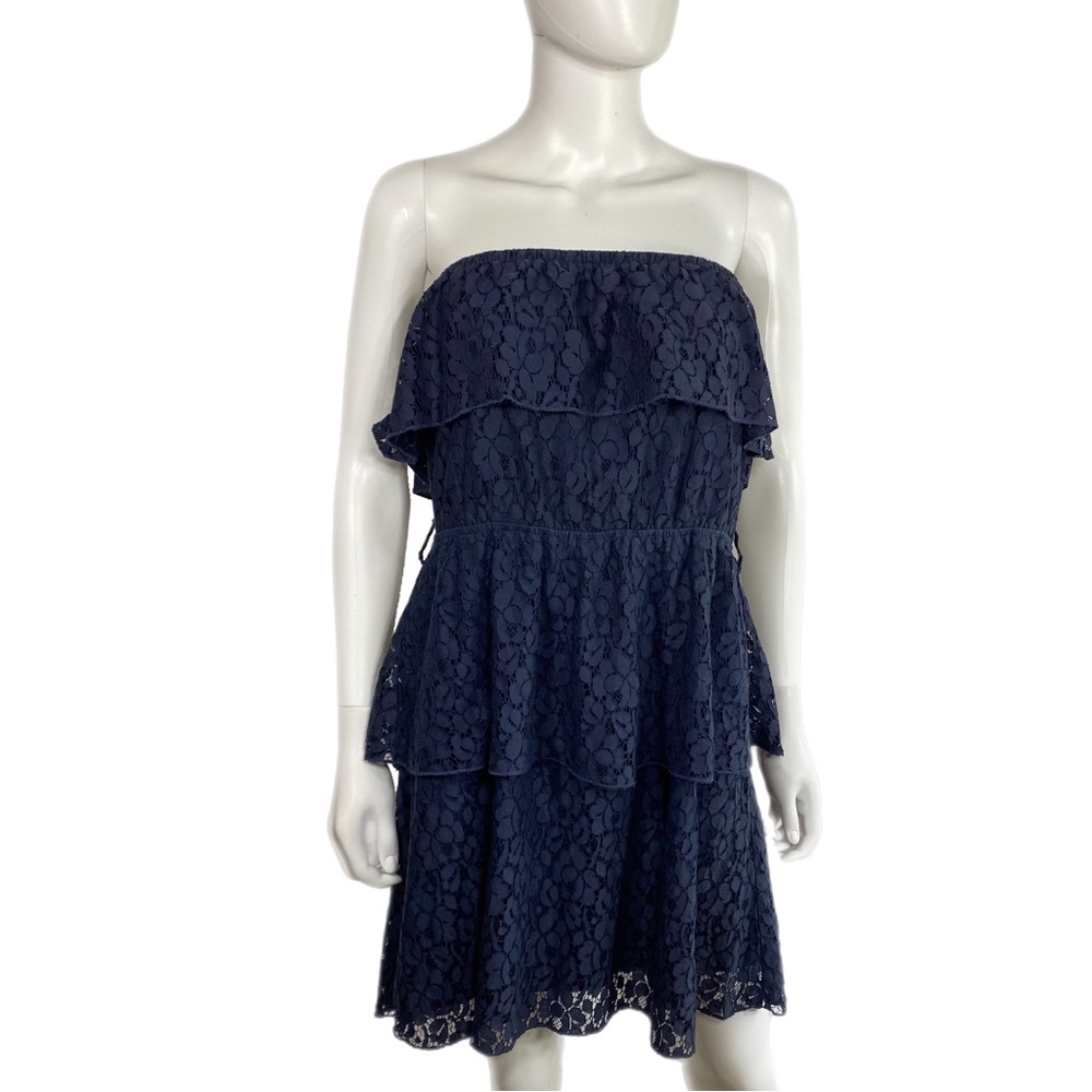 Rue21 Strapless Lace Ruffled Navy Blue Dress